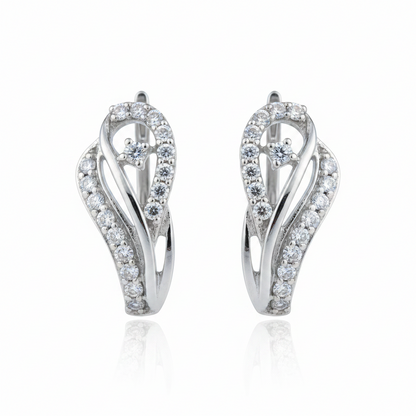 92.5 Sterling Silver CZ Sweeping Loop Teardrop J Studs pair