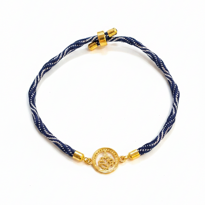 925 Silver Ganesha Rakhi for Brother | Gold Plated Circular Charm on Navy Blue Thread