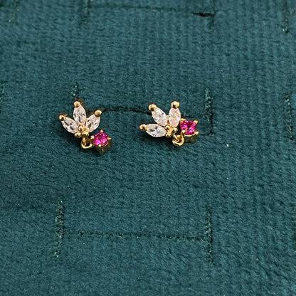 925 Silver Gold Plated Flower Drop Earstuds