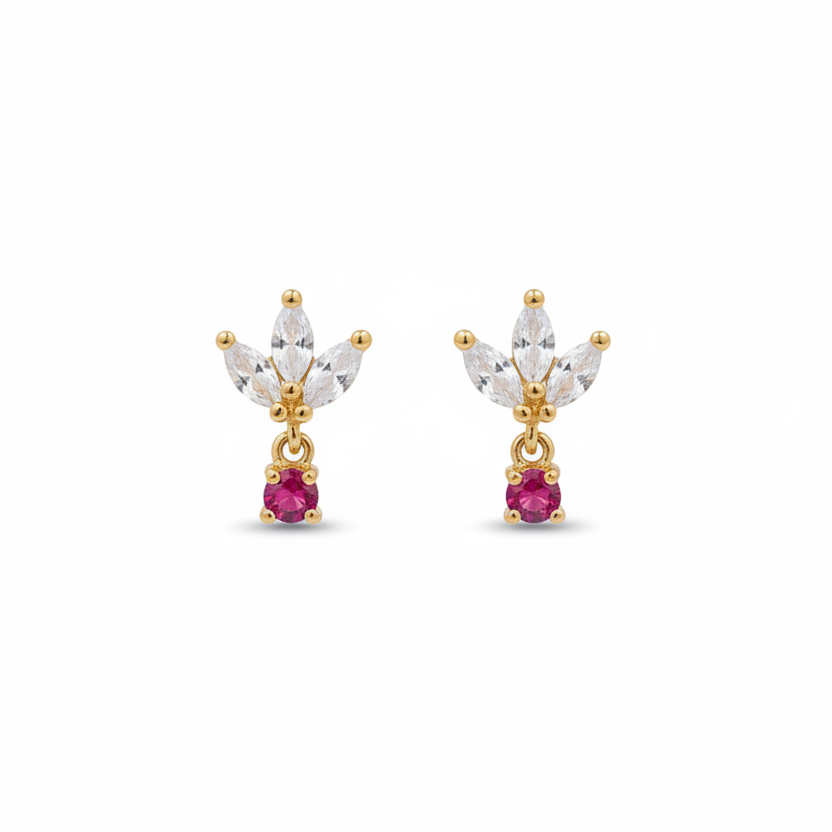925 Silver Gold Plated Flower Drop Earstuds