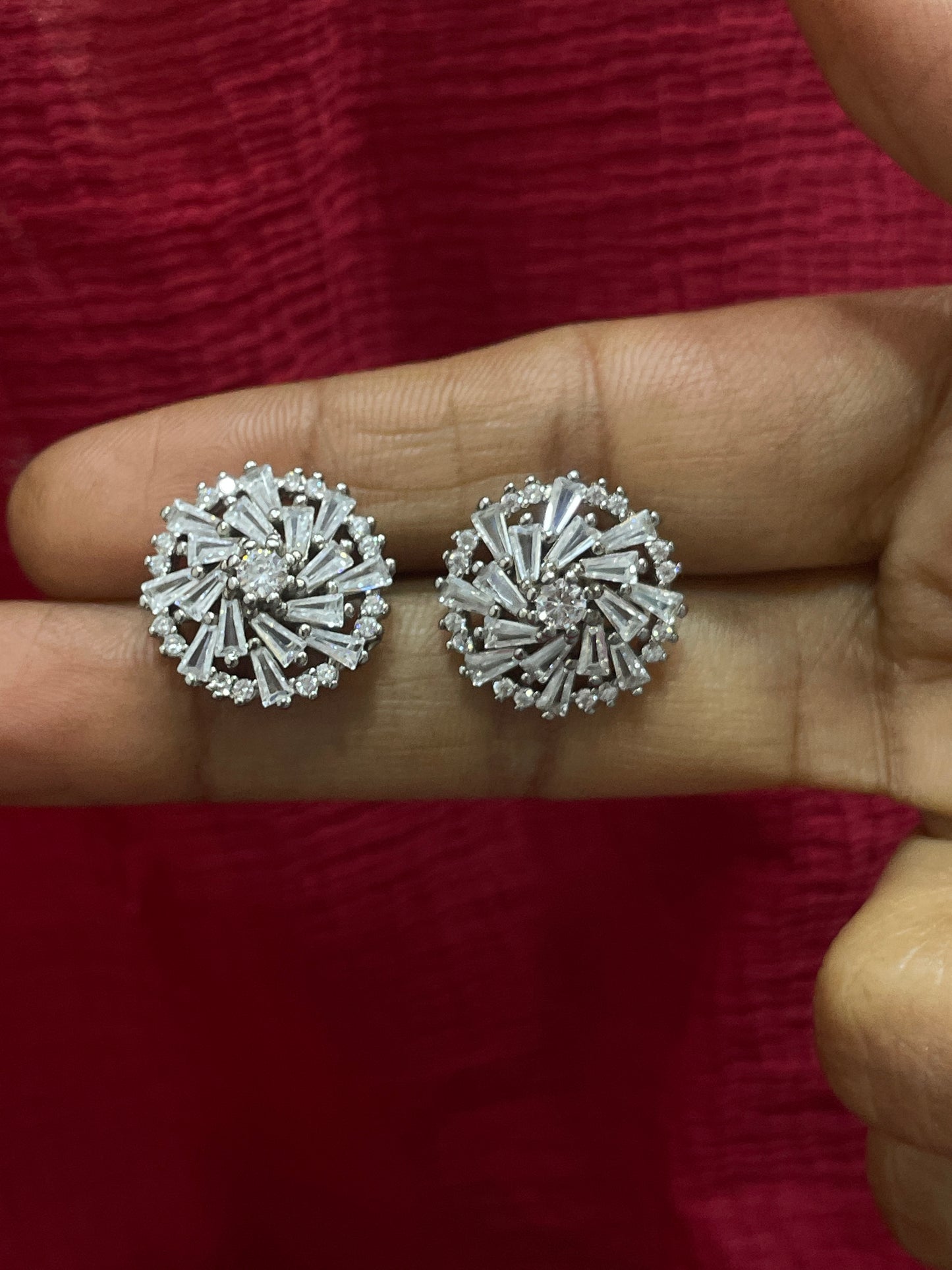 92.5 Silver Round White Stone Earrings | Classic Elegant Design | Jewellery