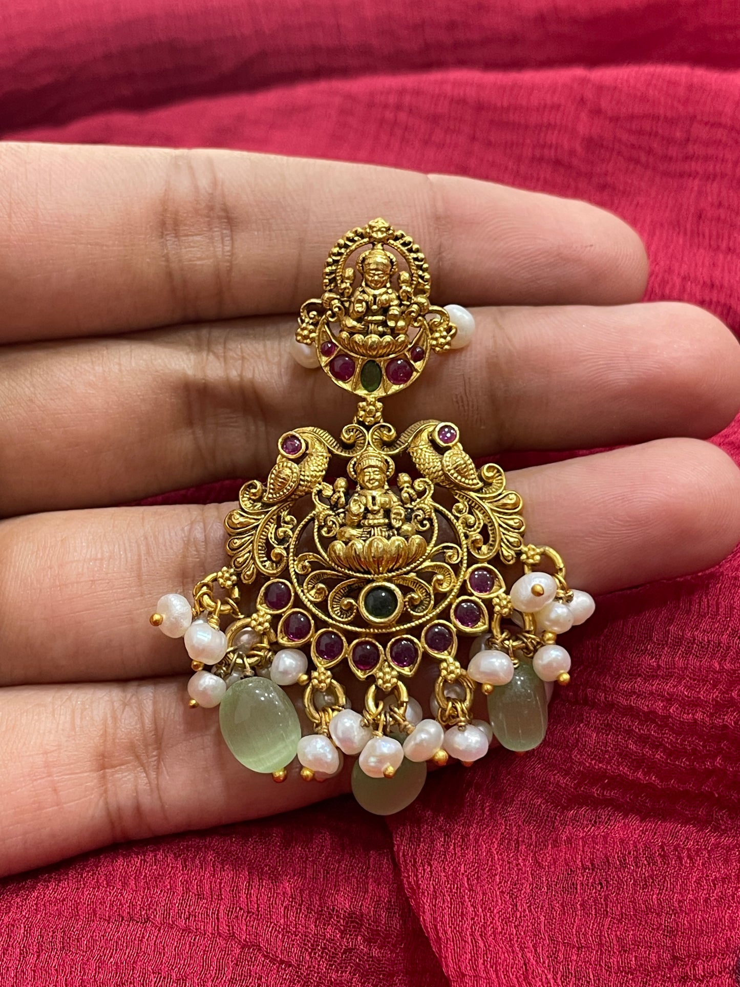 92.5 Silver Gold Plated Lakshmi Devi Earrings for Women | Sacred Temple Design | Traditional Jewellery