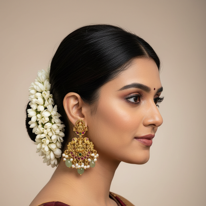 92.5 Silver Gold Plated Lakshmi Devi Earrings for Women | Sacred Temple Design | Traditional Jewellery