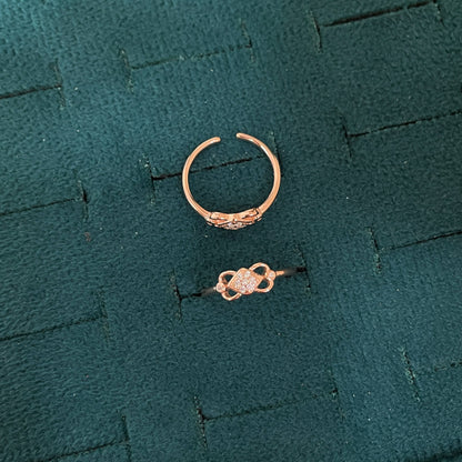 92.5 Silver Rose Gold Plated White CZ Square Loop Toe Rings