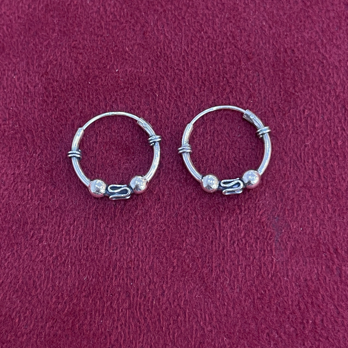 92.5 Silver Oxidised Bead & Scroll Hoop Earrings Pair