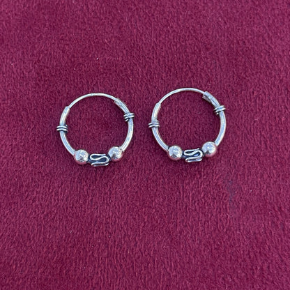 92.5 Silver Oxidised Bead & Scroll Hoop Earrings Pair