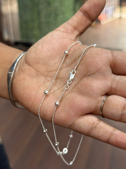 92.5 Silver Italian Ball Anklet 10.5 Inches | Stylish Beaded Chain Design | Elegant Fashion Jewellery