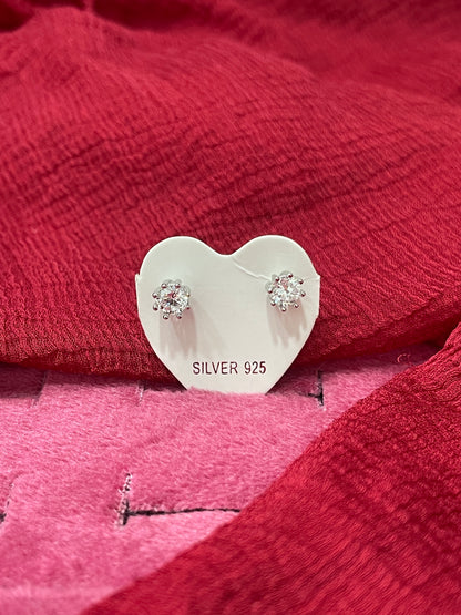 92.5 Silver White Stone Stud Earrings | Stylish Sparkle Design | Jewellery