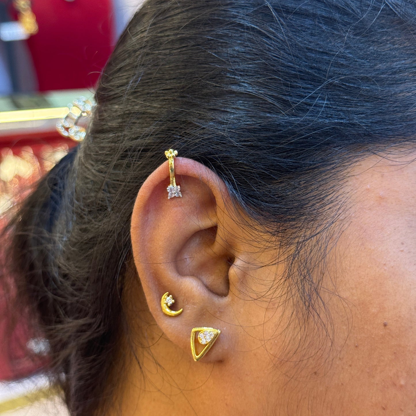 92.5 Silver Gold Plated Press-On Bugadi for Women | Stylish Non-Piercing Ear Cuff | Ethnic Jewellery