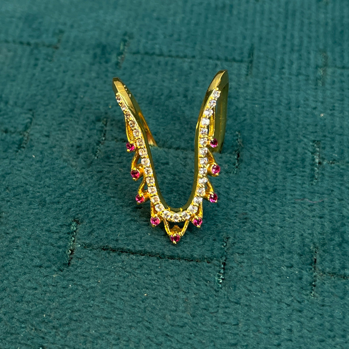 92.5 Silver Gold Plated White & Pink CZ Vanki Ring for Women