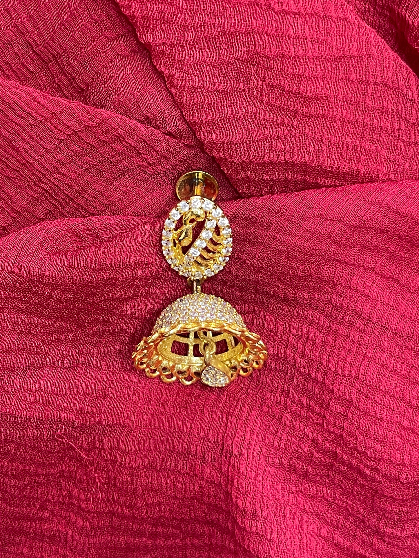 92.5 Silver Gold Plated White Stone Jhumka Earrings for Women | Traditional Elegant Design | Festive Jewellery