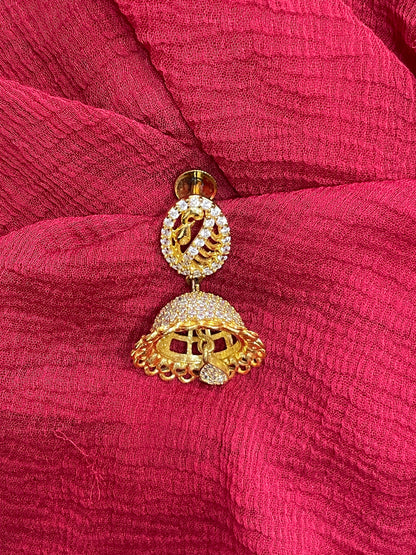 92.5 Silver Gold Plated White Stone Jhumka Earrings for Women | Traditional Elegant Design | Festive Jewellery