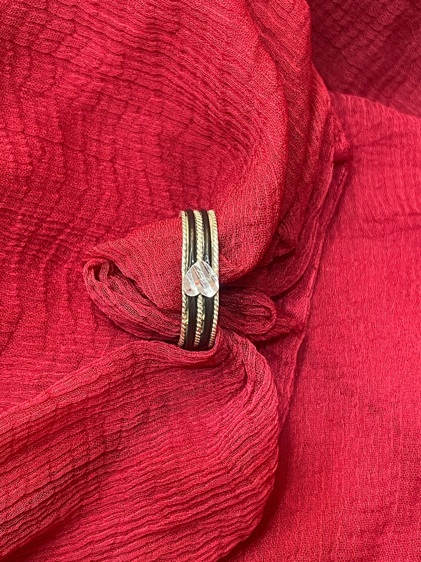 92.5 Silver Black Thread Heart Ring for Men | Fiber Design | Stylish Modern Jewellery