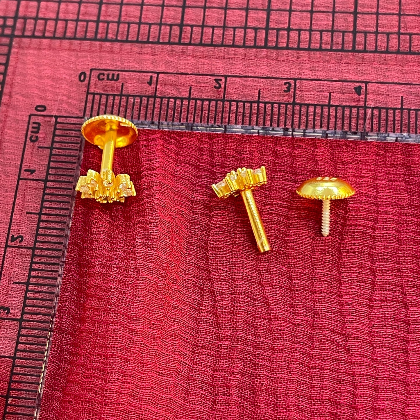 Gold Plated Floral CZ Stud Earrings for Women | Screw Back Flower Design