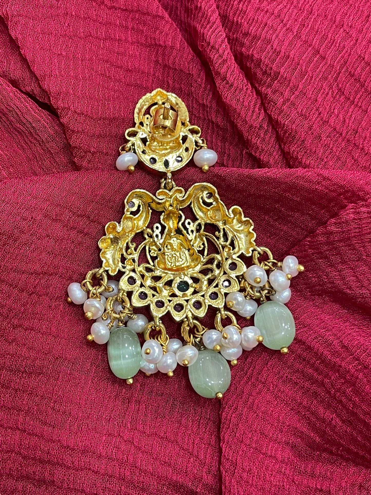 92.5 Silver Gold Plated Lakshmi Devi Earrings for Women | Sacred Temple Design | Traditional Jewellery
