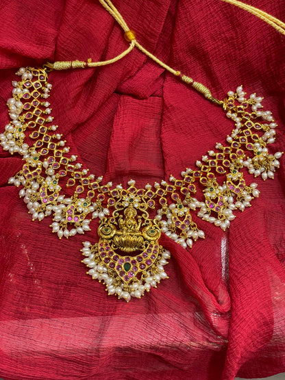 92.5 Silver Gold Plated Lakshmi Devi Necklace for Women | Traditional Temple Design | Elegant Jewellery