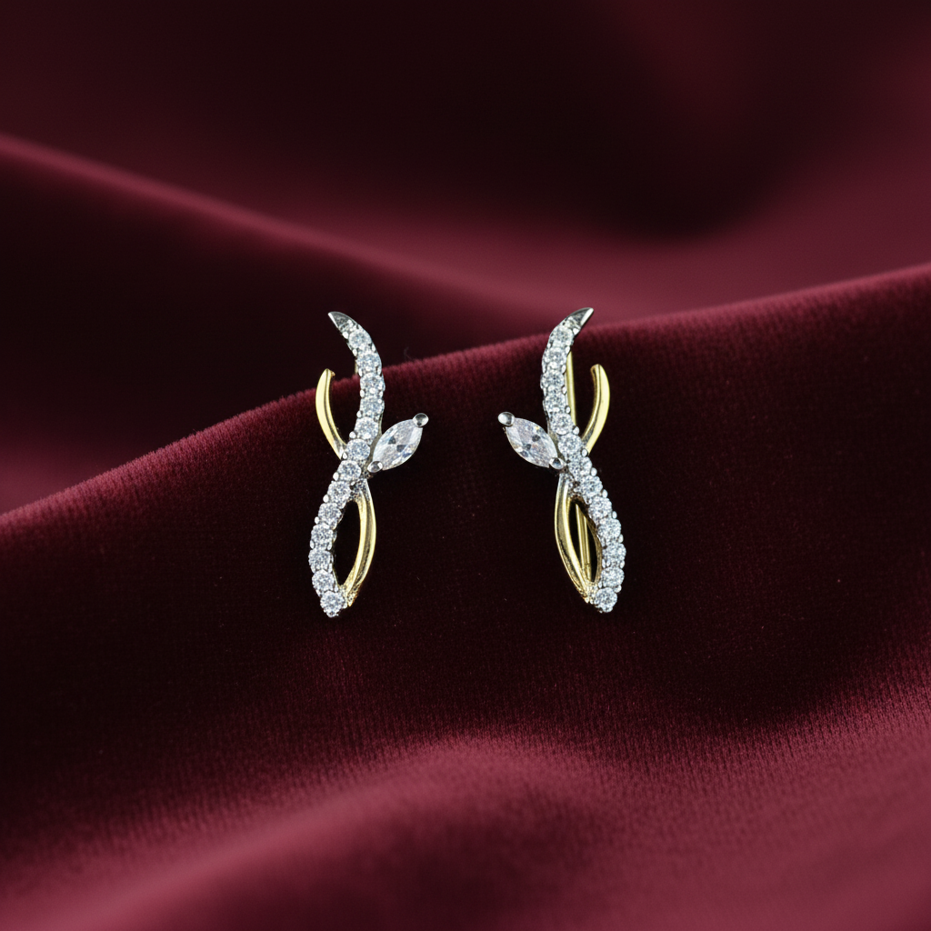92.5 Silver Gold Plated White Stone Ear Cuffs for Women | Stylish Sparkle Design | Elegant Fashion Jewellery