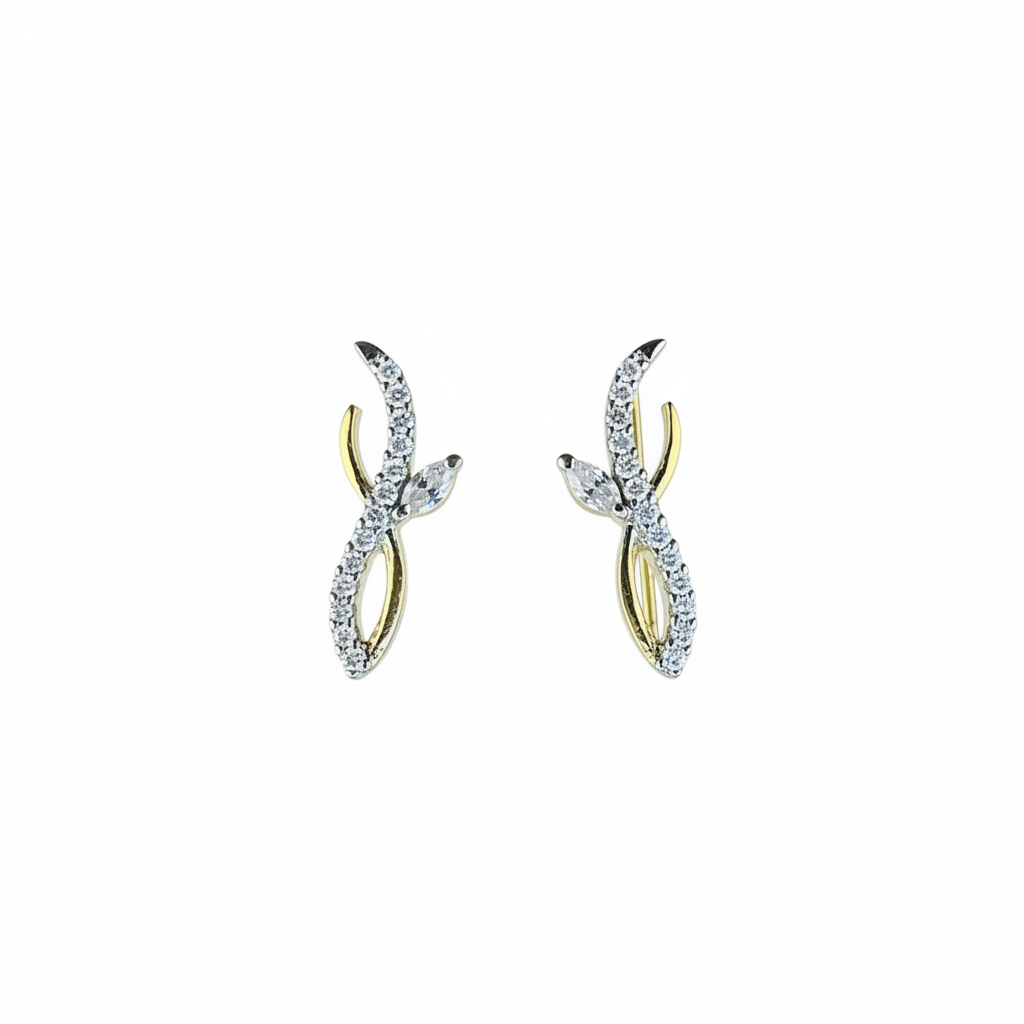92.5 Silver Gold Plated White Stone Ear Cuffs for Women | Stylish Sparkle Design | Elegant Fashion Jewellery