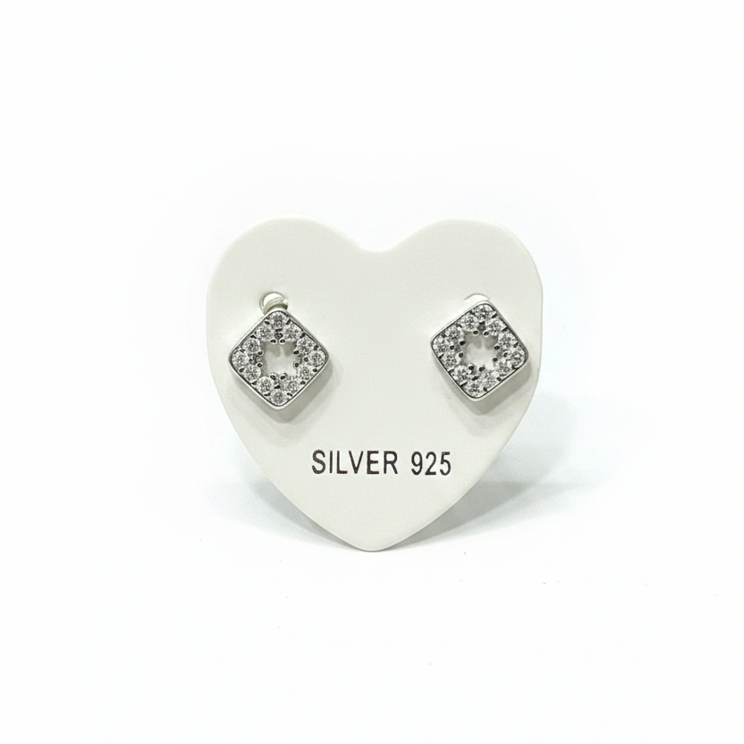 92.5 Silver Rhombus Shape Studs | Stylish Geometric Design | Jewellery