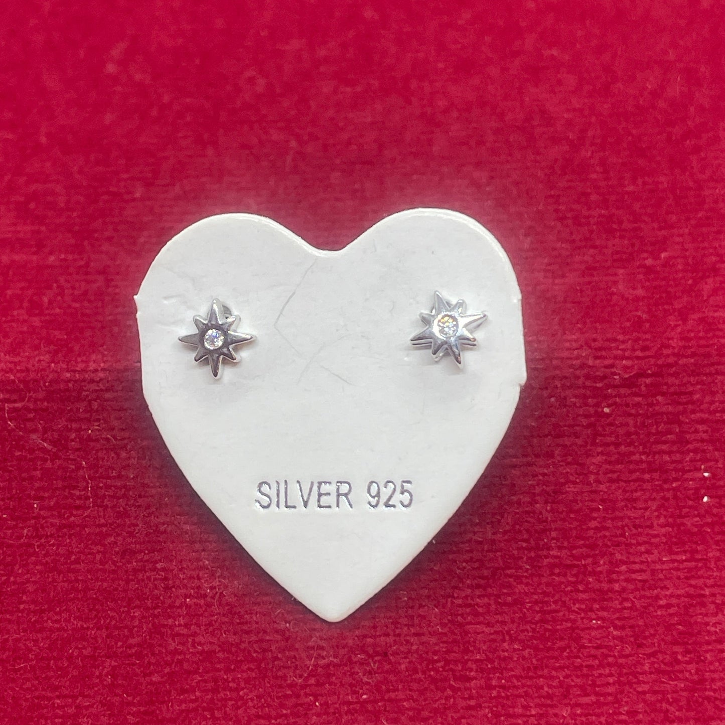 92.5 Sterling Silver Eight-Point North Star Stud Earrings for Women | Tiny CZ Centre Star | Second Piercing Earring Pair