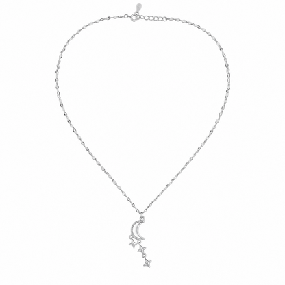 92.5 Silver Crescent Moon & Dangling Star Pendant Necklace for Women