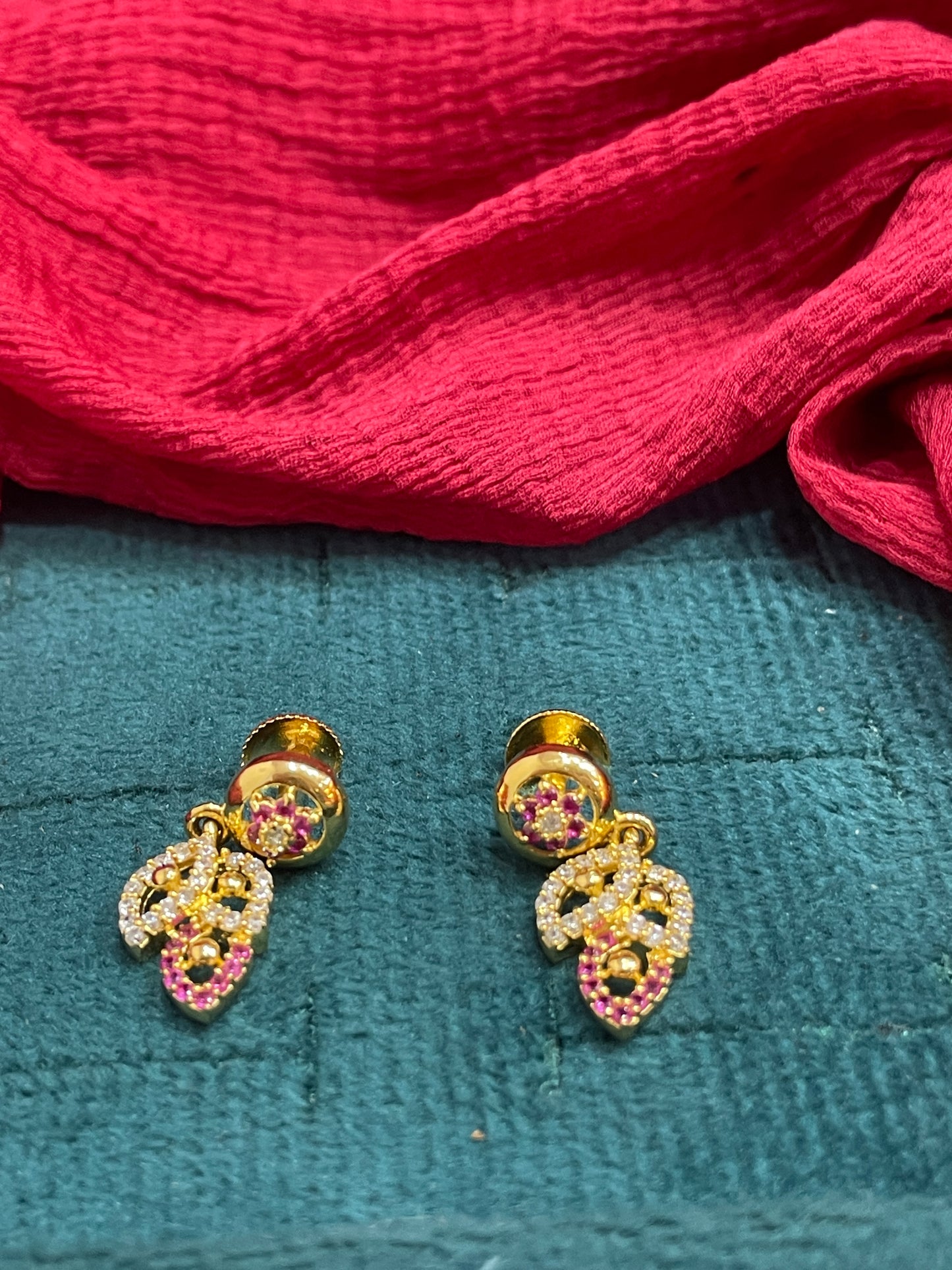 92.5 Silver Gold Plated Leaf Dangler Earrings