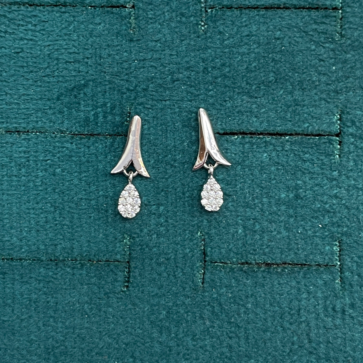 92.5 Sterling Silver Plain Polished Tulip Wing Stud with Pave White CZ Teardrop Drop Earrings for Women