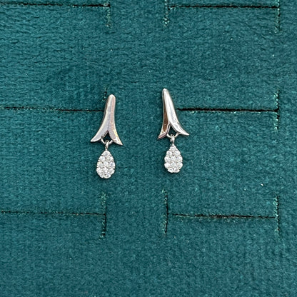 92.5 Sterling Silver Plain Polished Tulip Wing Stud with Pave White CZ Teardrop Drop Earrings for Women