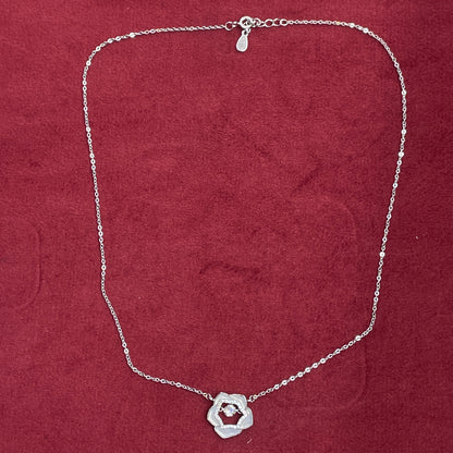 92.5 Silver MOP Rose & Solitaire CZ Pendant Necklace for Women