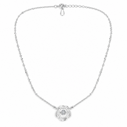 92.5 Silver MOP Rose & Solitaire CZ Pendant Necklace for Women