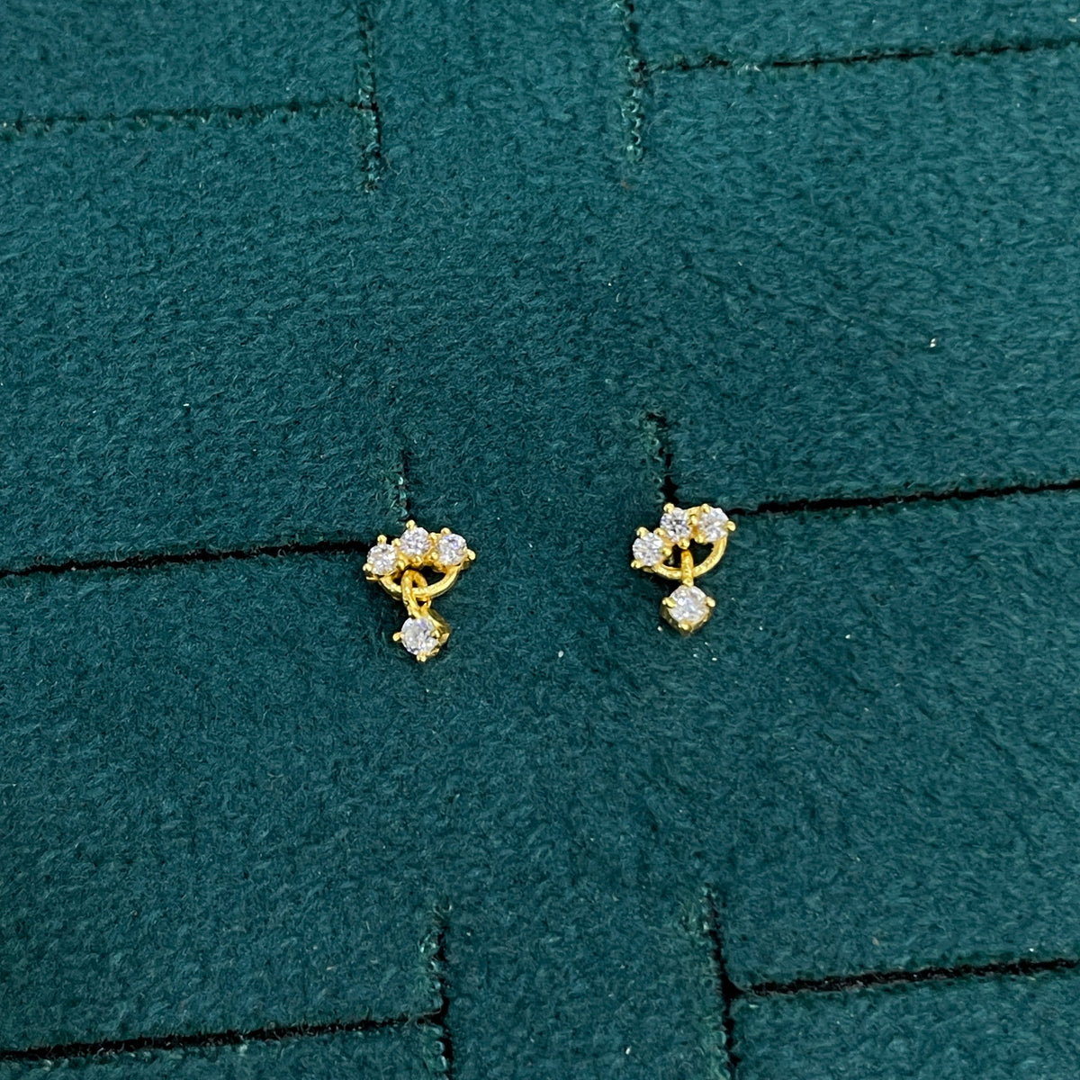 92.5 Sterling Silver Gold Plated CZ Trinity Cluster & Square Drop Studs
