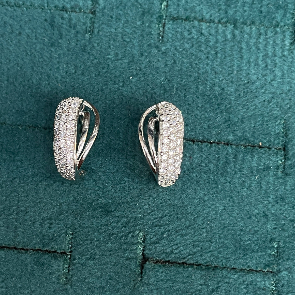 92.5 Sterling Silver Pavé CZ Twisted Shield J Studs pair