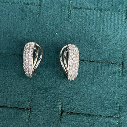 92.5 Sterling Silver Pavé CZ Twisted Shield J Studs pair