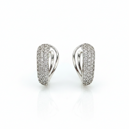 92.5 Sterling Silver Pavé CZ Twisted Shield J Studs pair