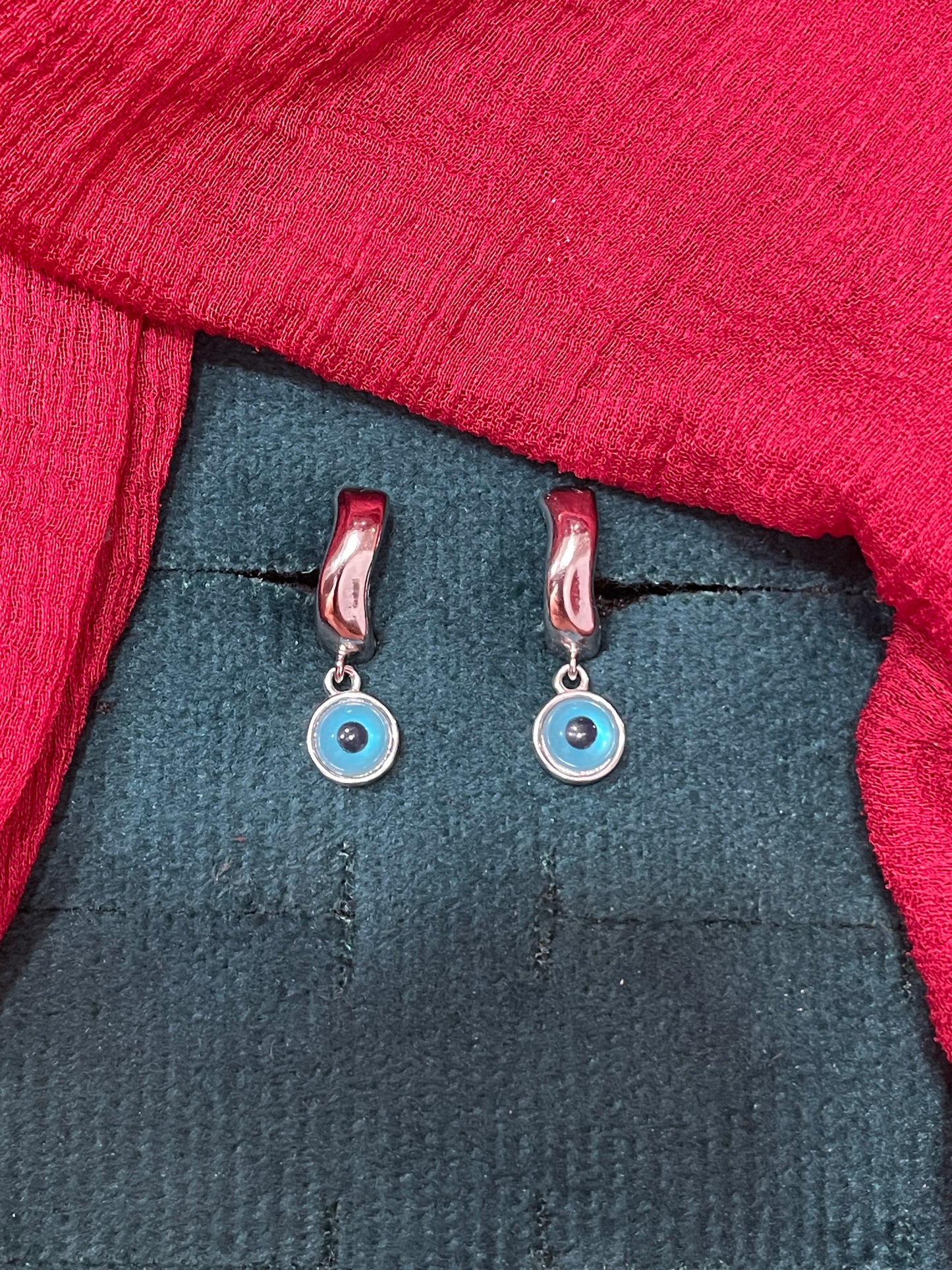 92.5 silver classy minimal plain evil eye bali earrings