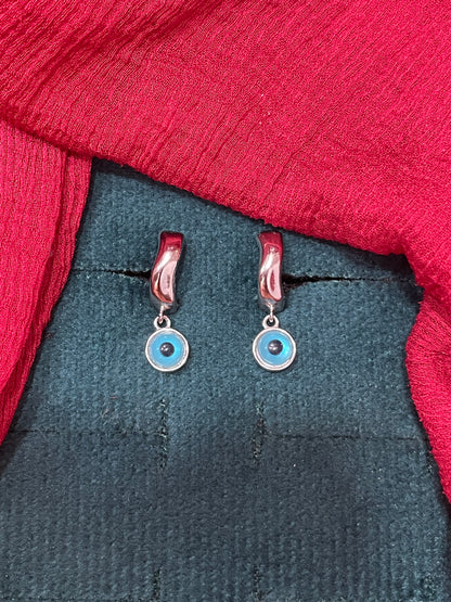 92.5 silver classy minimal plain evil eye bali earrings