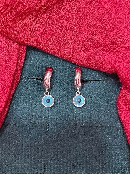 92.5 silver classy minimal plain evil eye bali earrings