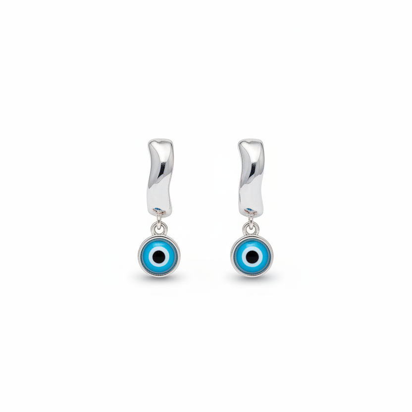 92.5 silver classy minimal plain evil eye bali earrings