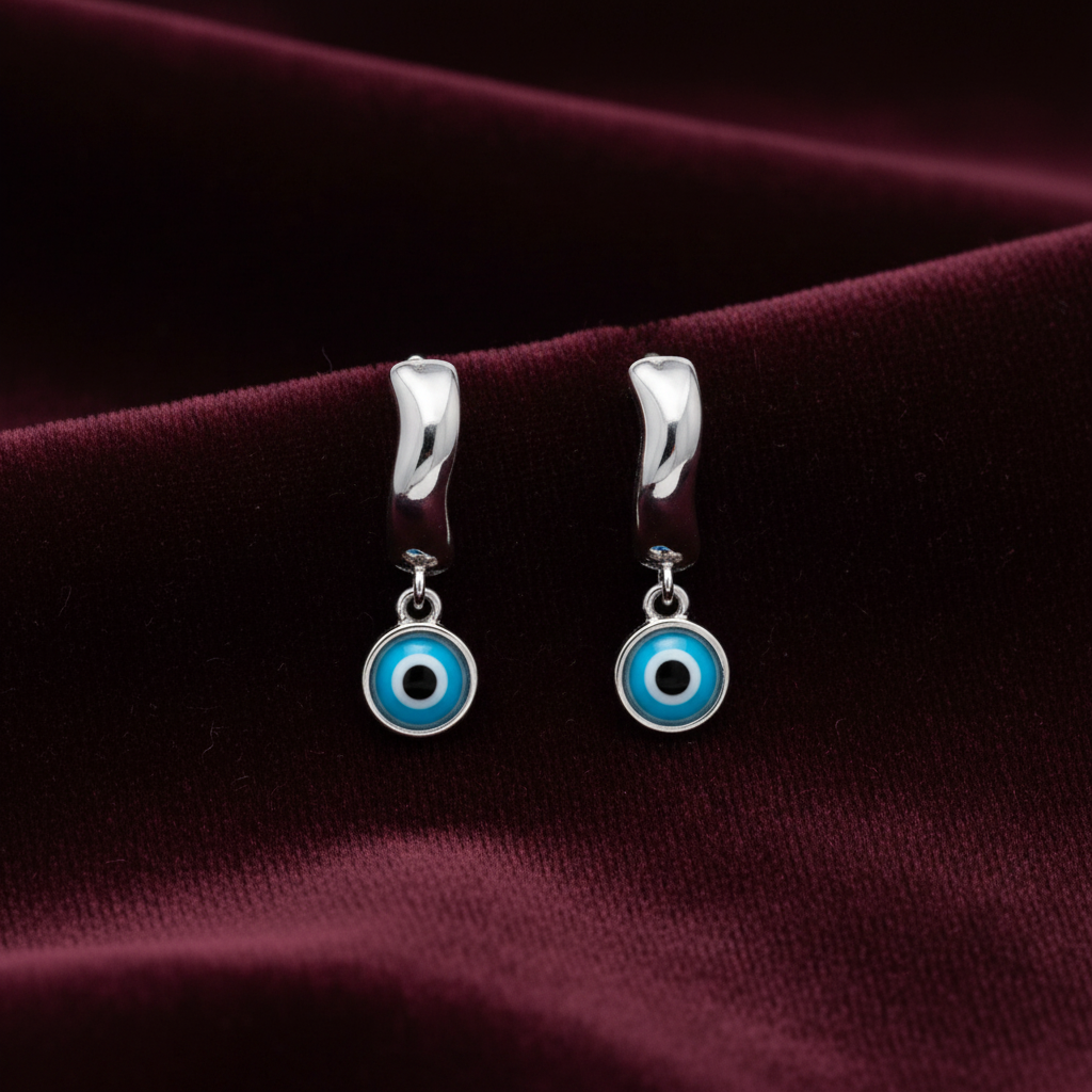 92.5 silver classy minimal plain evil eye bali earrings