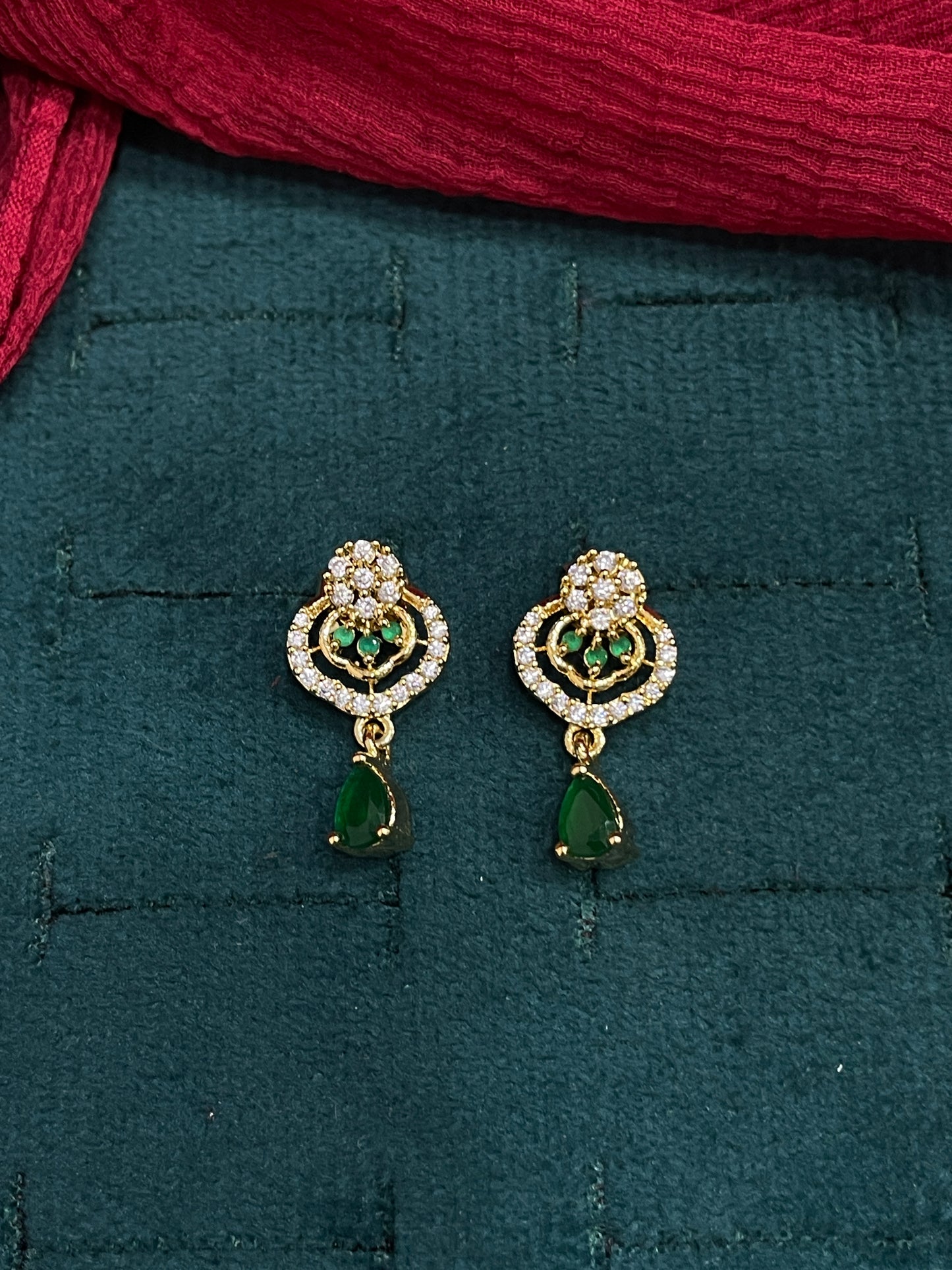 92.5 silver gold plated classy green stone earrings