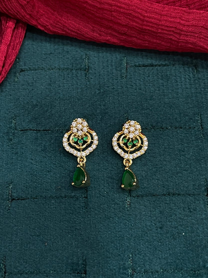 92.5 silver gold plated classy green stone earrings