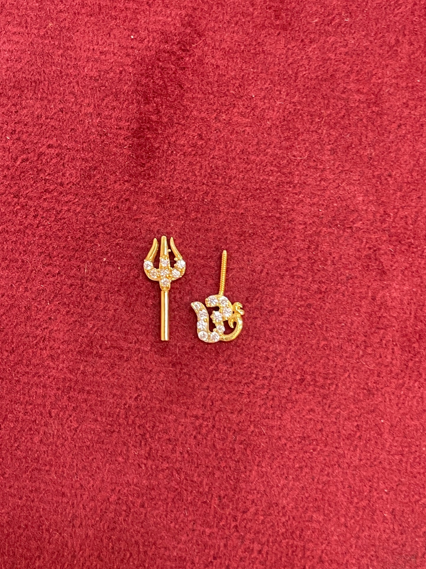 925 Silver Gold Plated Om Trishul Bugadi pair