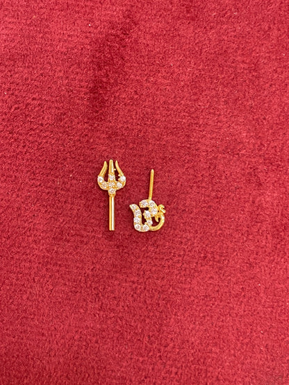 925 Silver Gold Plated Om Trishul Bugadi pair