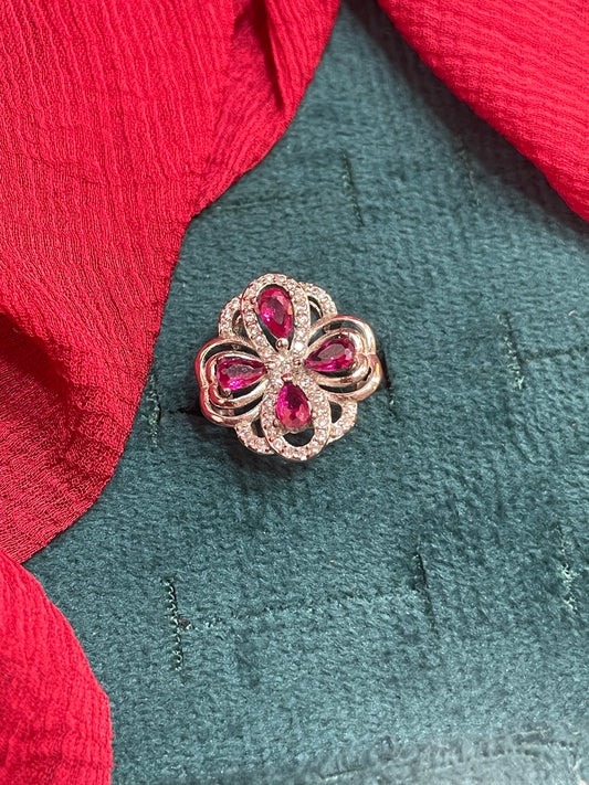 92.5 Silver Pink Stone Flower Ring for Women Size 9 | Stylish Floral Design | Elegant Jewellery