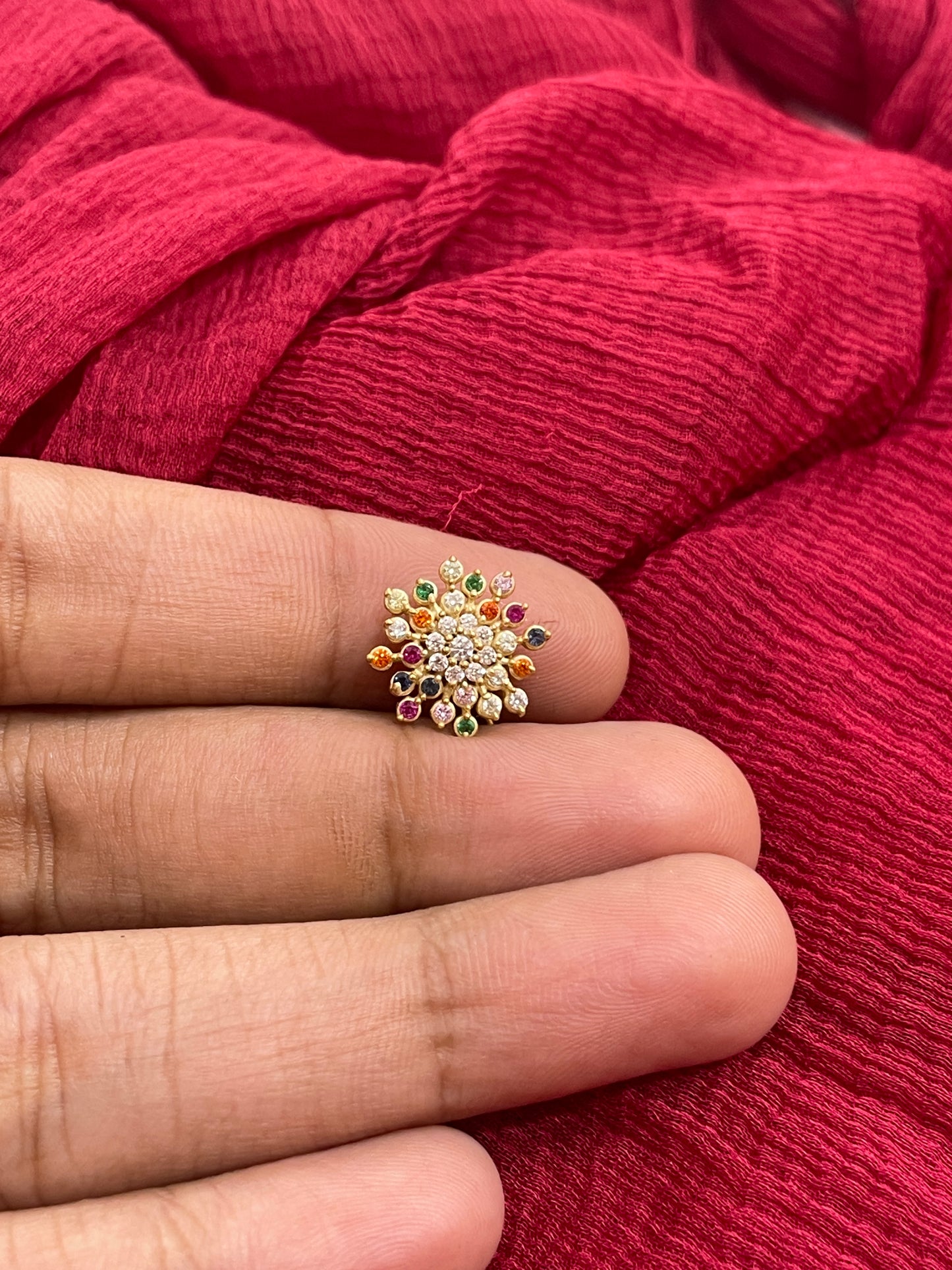92.5 Silver Gold Plated Multicolor Nose Pin for Women | Stylish Vibrant Design | Elegant Jewellery