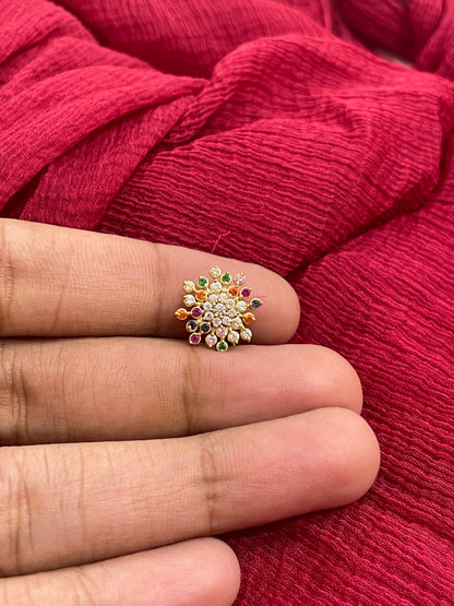 92.5 Silver Gold Plated Multicolor Nose Pin for Women | Stylish Vibrant Design | Elegant Jewellery