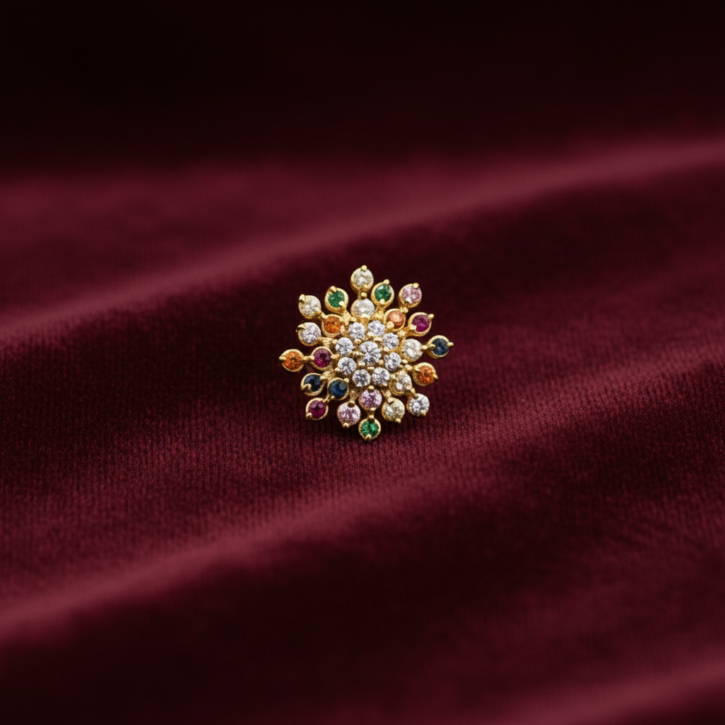 92.5 Silver Gold Plated Multicolor Nose Pin for Women | Stylish Vibrant Design | Elegant Jewellery