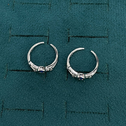 92.5 Silver Blue & White CZ Double Band Toe Rings for Women
