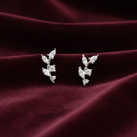 925 Silver Helix Leaf Studs - Ball back