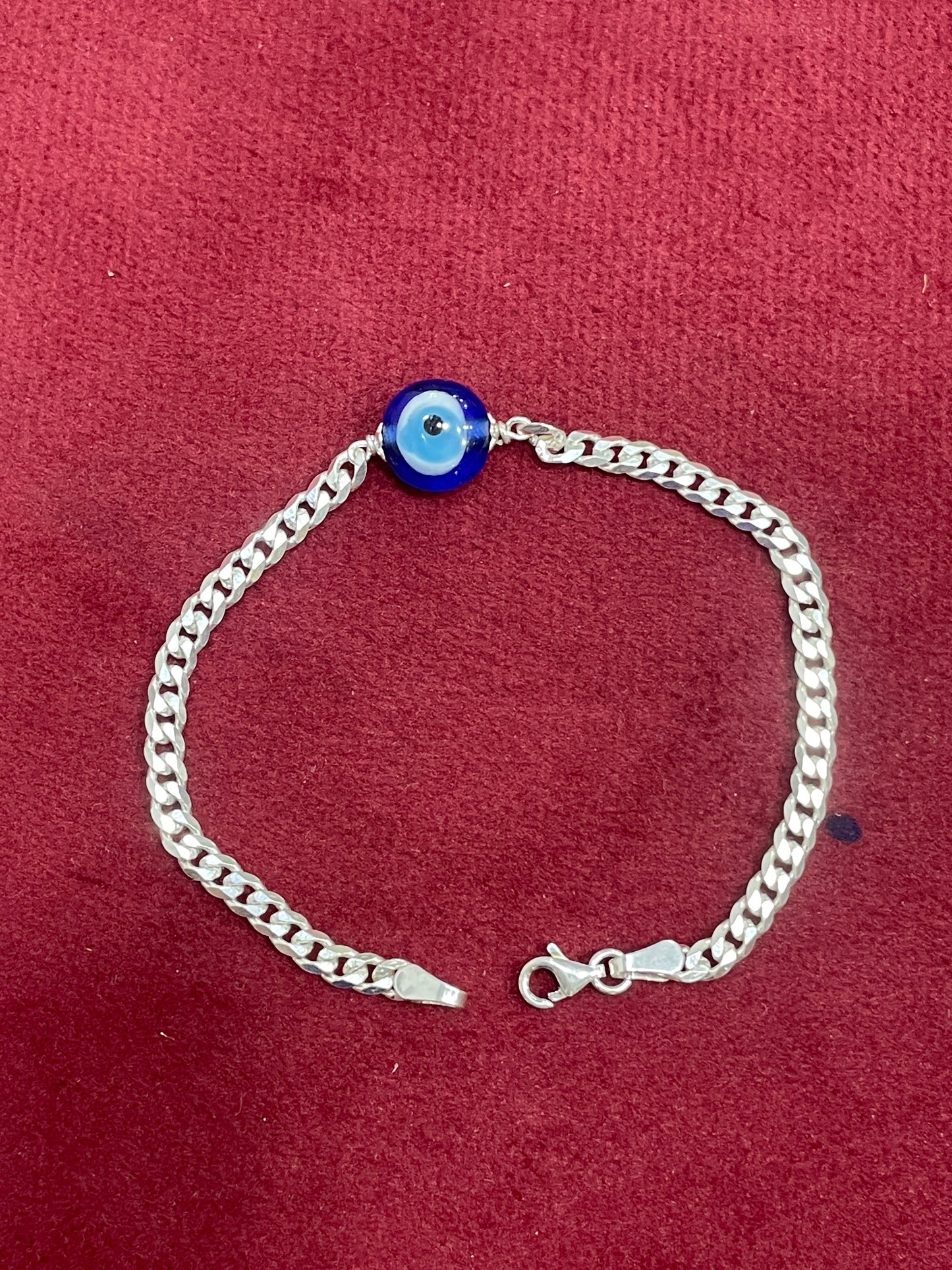 925 Silver Evil Eye curb bracelet- 7 inch